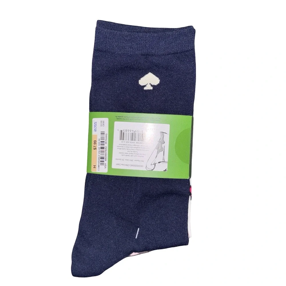 Kate Spade New York Womens 3 Pack Crew Socks Lipstick Face Navy Blue White NWT